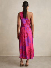 Reiss | Paisley-Print One-Shoulder Midi Dress in Pink