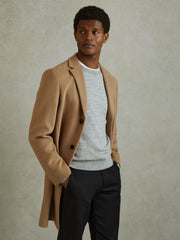 Reiss | Wool Blend Single Breasted Epsom Overcoat in Camel