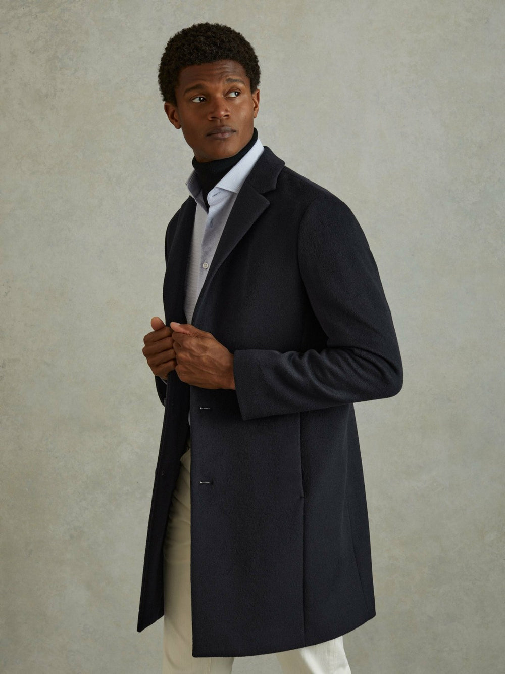 Reiss | Wool Blend Single Breasted Epsom Overcoat in Navy