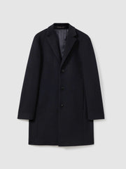 Reiss | Wool Blend Single Breasted Epsom Overcoat in Navy