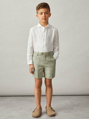 Reiss | 13-14 yrs Slim Fit Linen Adjustable Trousers in Apple
