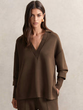 Reiss | Interlock Open-Collar Sweatshirt in Chocolate