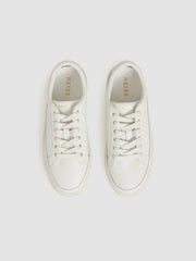 Reiss | Grained Leather Platform Trainers in White