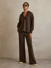 Reiss | Interlock Wide-Leg Joggers in Chocolate