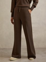 Reiss | Interlock Wide-Leg Joggers in Chocolate