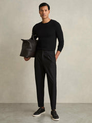 Reiss | Relaxed-Fit Pleated Tapered Trousers in Black