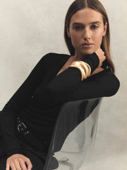 Reiss | Jersey V-Neck Top in Black