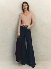 Reiss | Jersey V-Neck Top in Camel