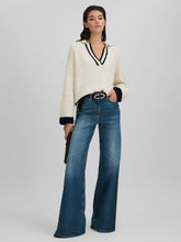 Reiss | Wool Blend Open Collar Jumper in Cream/Navy