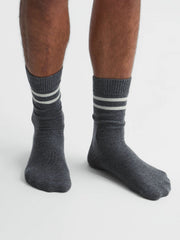 Reiss | Wool Blend Striped Crew Socks in Grey Melange