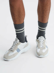 Reiss | Wool Blend Striped Crew Socks in Grey Melange