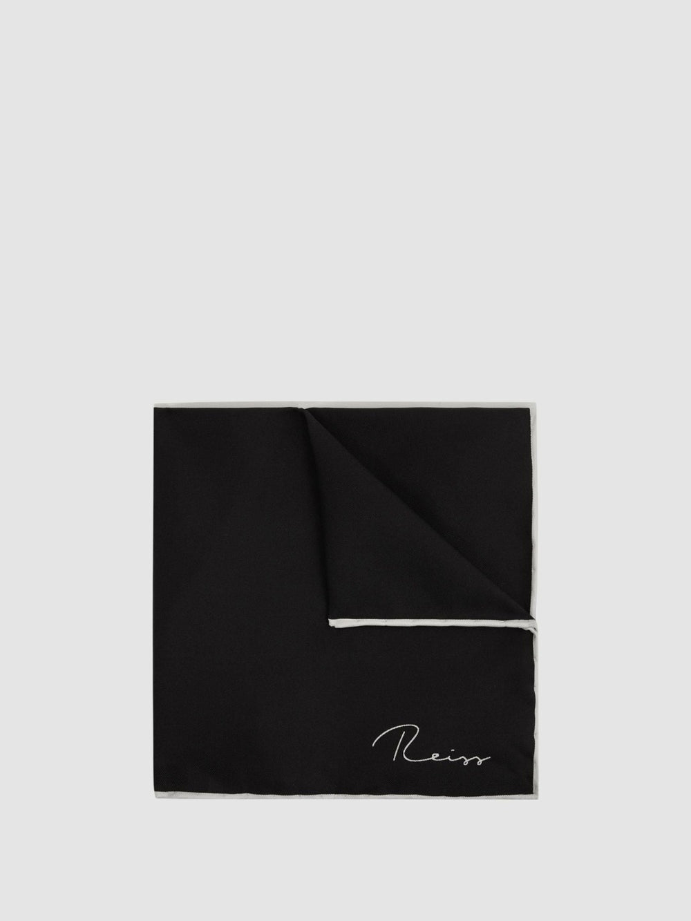 Reiss | Plain Silk Pocket Square in Black