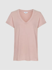 Reiss | Cotton-Jersey V-Neck T-Shirt in Light Pink