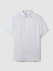 Reiss | Slim Fit Linen Button-Through Shirt in White