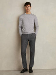 Reiss | Merino Wool Crew Neck Jumper in Soft Grey Mouline