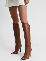 Reiss | Leather Knee High Boots in Tan