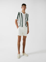 Reiss | Open Collar Striped Polo T-Shirt in White/Sage