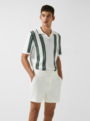 Reiss | Open Collar Striped Polo T-Shirt in White/Sage