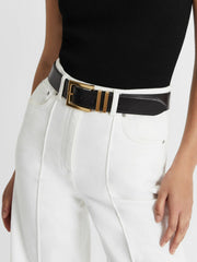 Reiss | Leather Square Buckle Belt in Black