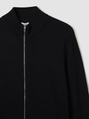 Reiss | Merino Wool Zip-Through Cardigan in Black