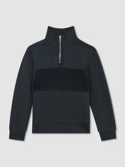 Reiss | 3-9 yrs Slim Fit Half-Zip Funnel Neck Velour Sweatshirt in Navy