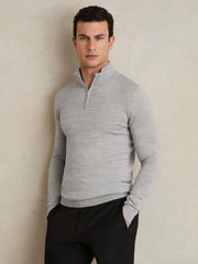 Reiss | Merino Wool Half-Zip Jumper in Soft Grey Mouline