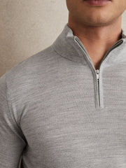 Reiss | Merino Wool Half-Zip Jumper in Soft Grey Mouline