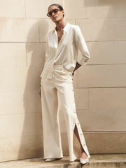 Reiss | Silk-Satin Concealed-Placket Shirt in Ivory