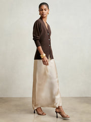 Reiss | Silk Slip Maxi Skirt in Champagne Neutral