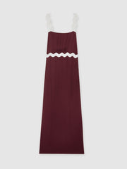 Reiss | Wave-Trim Crepe Midi Dress in Burgundy