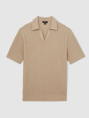 Reiss | Micro-Cable Open-Collar Cotton-Blend Shirt in Light Camel Brown