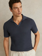 Reiss | Micro-Cable Open-Collar Cotton-Blend Shirt in Dark Airforce Blue