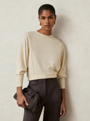 Reiss | Wool-Blend Reverse-Seam Batwing Jumper With Cashmere in Cream