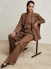 Reiss | Petite Wool-Blend Wide-Leg Suit Trousers in Tan