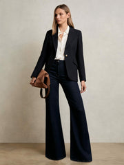 Reiss | Single-Breasted Textured Blazer Wool-Blend in Navy