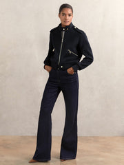 Reiss | Brushed Wool Epaulette Bomber Jacket in Navy