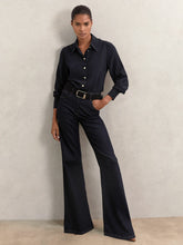 Reiss | Silk Embossed-Button Shirt in Navy