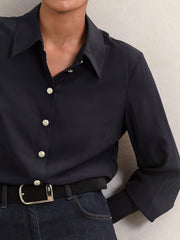 Reiss | Silk Embossed-Button Shirt in Navy