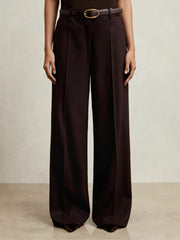 Reiss | Wool-Blend Wide-Leg Suit Trousers in Aubergine