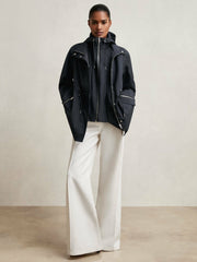 Reiss | Removable-Hood Rain Coat in Navy