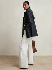 Reiss | Removable-Hood Rain Coat in Navy