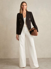 Reiss | Petite Wool-Blend Double-Breasted Blazer in Chocolate Brown
