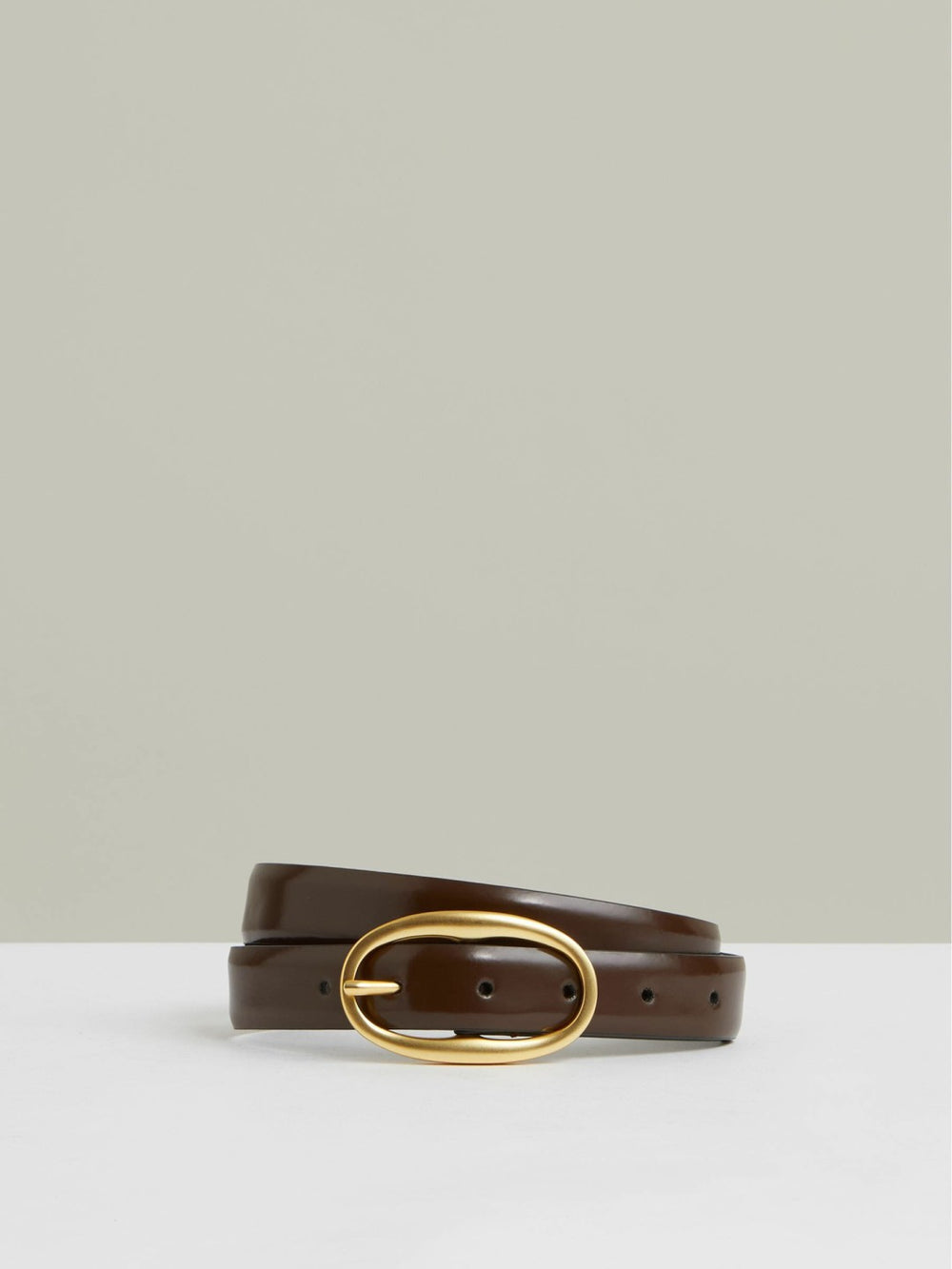 Reiss | Patent Leather Oval Buckle Belt in Chocolate
