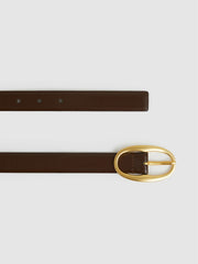Reiss | Patent Leather Oval Buckle Belt in Chocolate