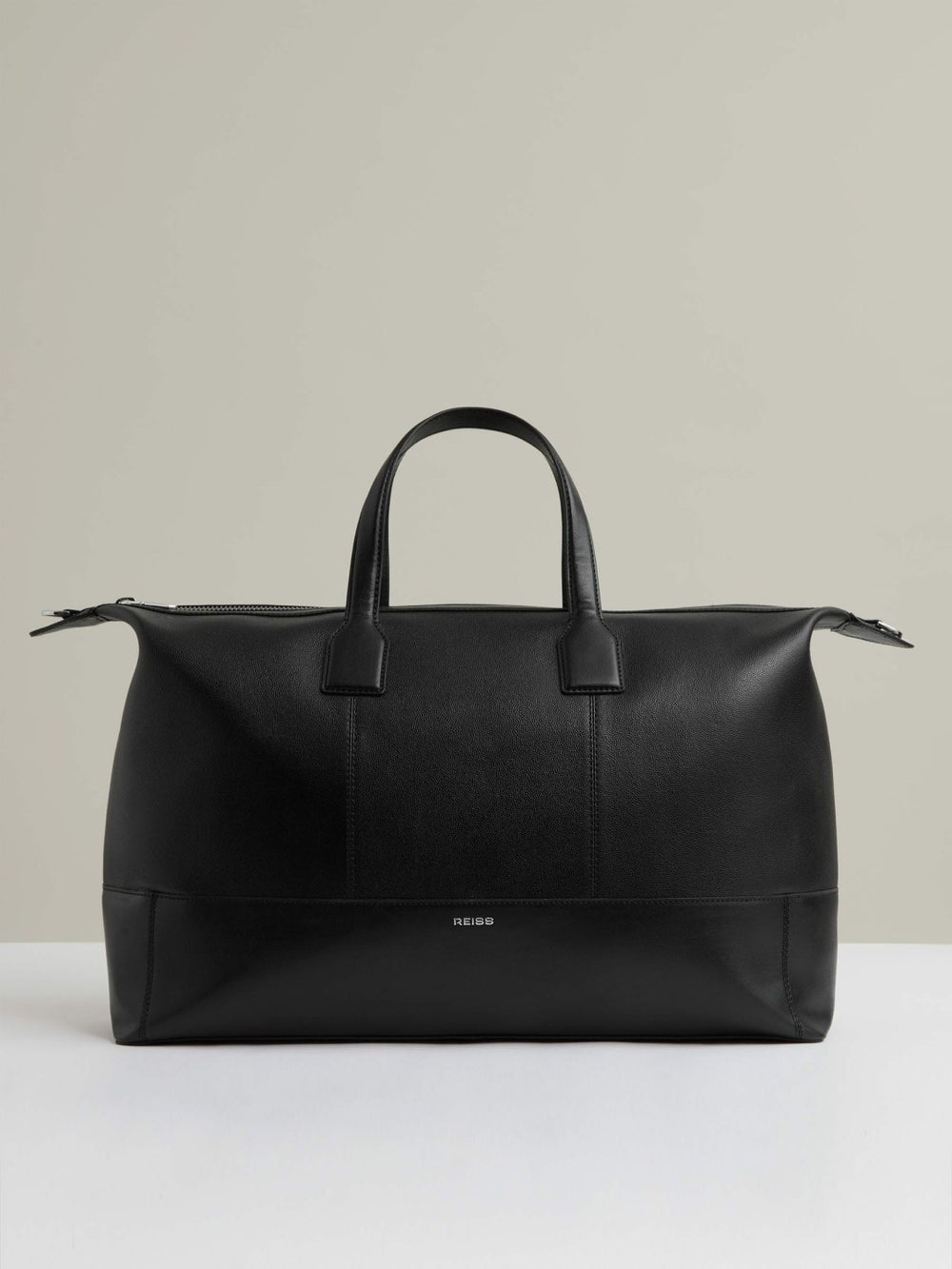 Reiss | Micro-Grain Leather Holdall in Black