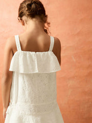 Reiss | 13-14 yrs SmileyWorld Broderie Logo Dress in Ivory