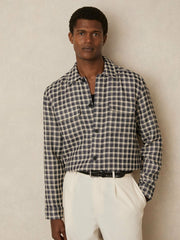 Reiss | Woven Check Twin Pocket Overshirt in Navy/White
