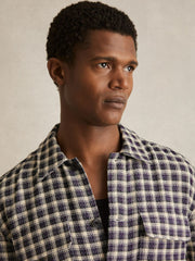 Reiss | Woven Check Twin Pocket Overshirt in Navy/White