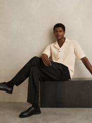 Reiss | Cotton Textured-Knit Cuban-Collar Shirt in Light Stone