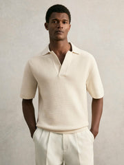 Reiss | Oversize Textured Polo Shirt Cotton-Blend in Off White